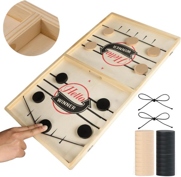 Large Fast Classic Slingshot Puck Game, Super Winner Wooden Hockey...